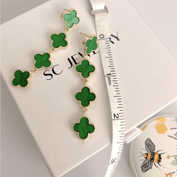 Last 1 🔥 Green Dangle Clover Earrings 925 Sterling Silver - Picture 5 of 8